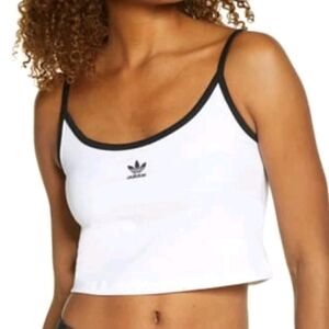 adidas Originals Spaghetti Strap Crop Tank Top White Black Trefoil  Size Small